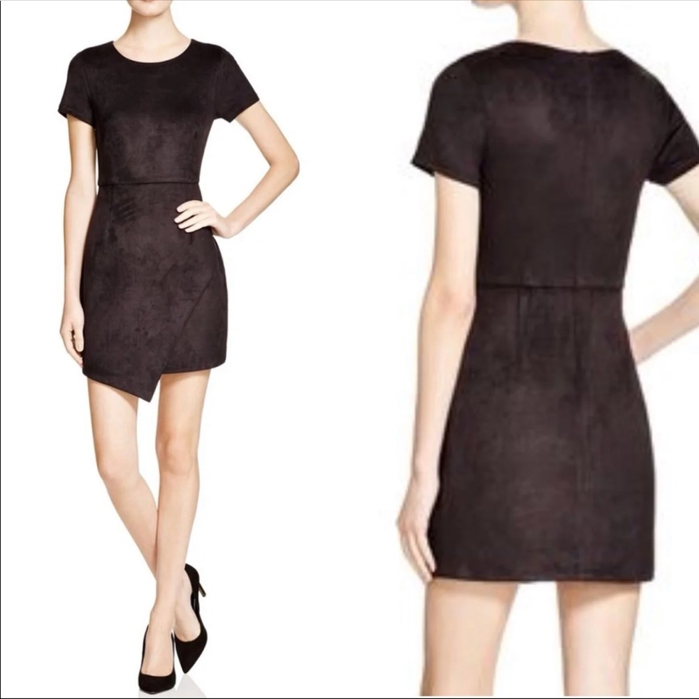 Aqua faux suede cross front dress, black